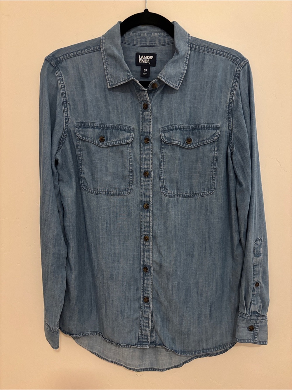 Lands' End Light Blue Denim-Effect Button Front Shirt